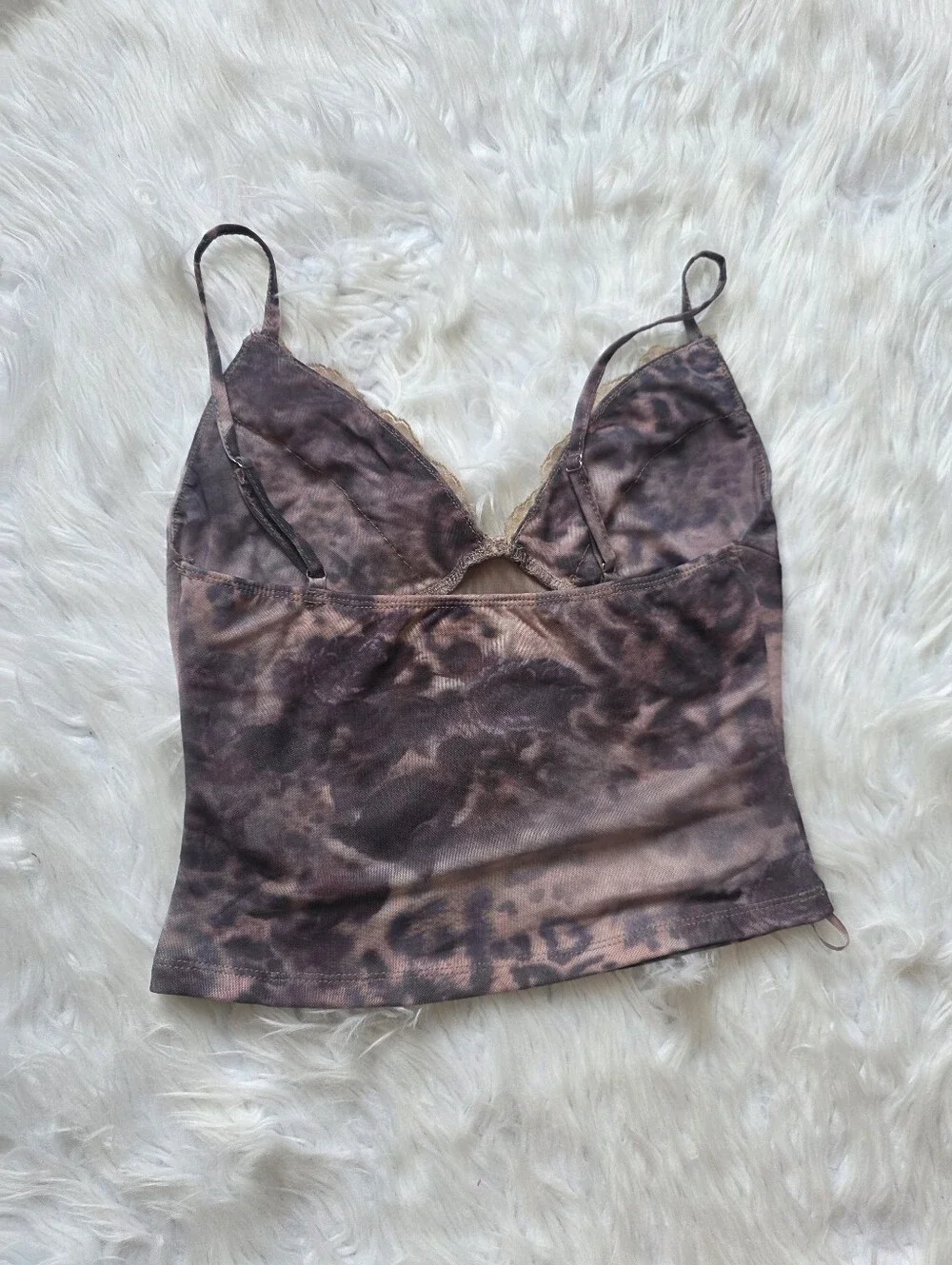 Leopard Lace Trim Cami Top in Brown and Gold